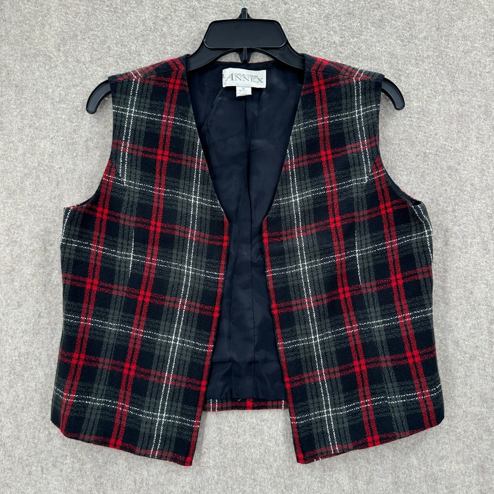 Casual Corner Annex Womens Plaid Vest Size 8 Red Black‎ Gray Sleeveless Teacher